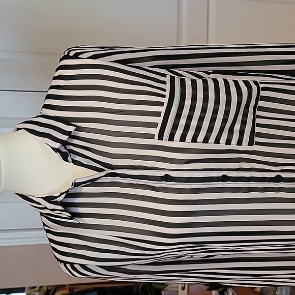 Almost Famous Black & White Striped Blouse - Medium - Picture 2 of 5